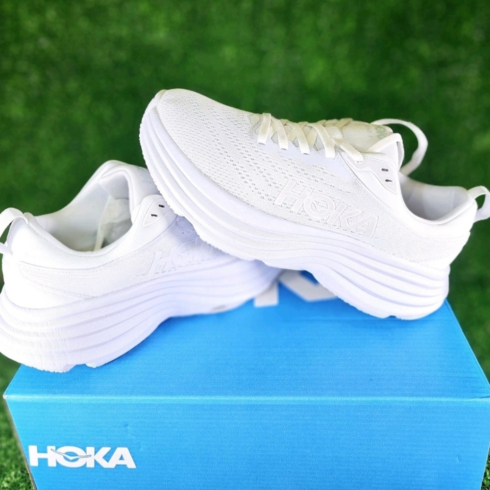 HOKA Bondi One One 8 Men Triple White Running Shoes Brand New - Picture 10 of 10